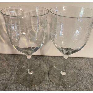 2 Vintage Etched Swirl Wine/Goblet Glasses, Possibly Fostoria  #1904